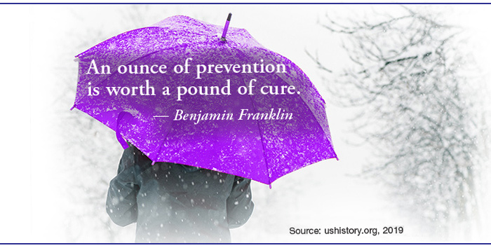 Image of a person holding a purple umbrella bearing the quote,